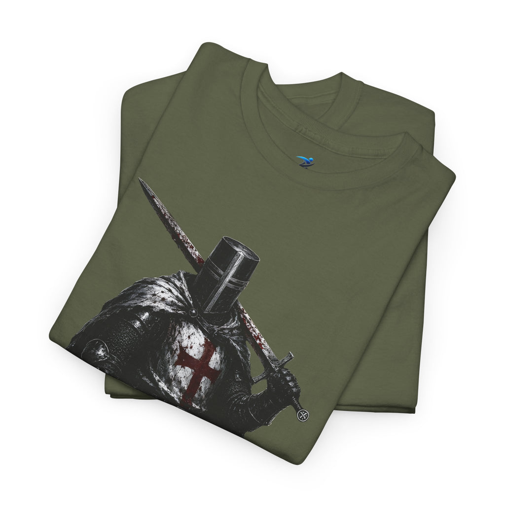 Medieval Knight Graphic Tee — Dark Crusader Sword Design
