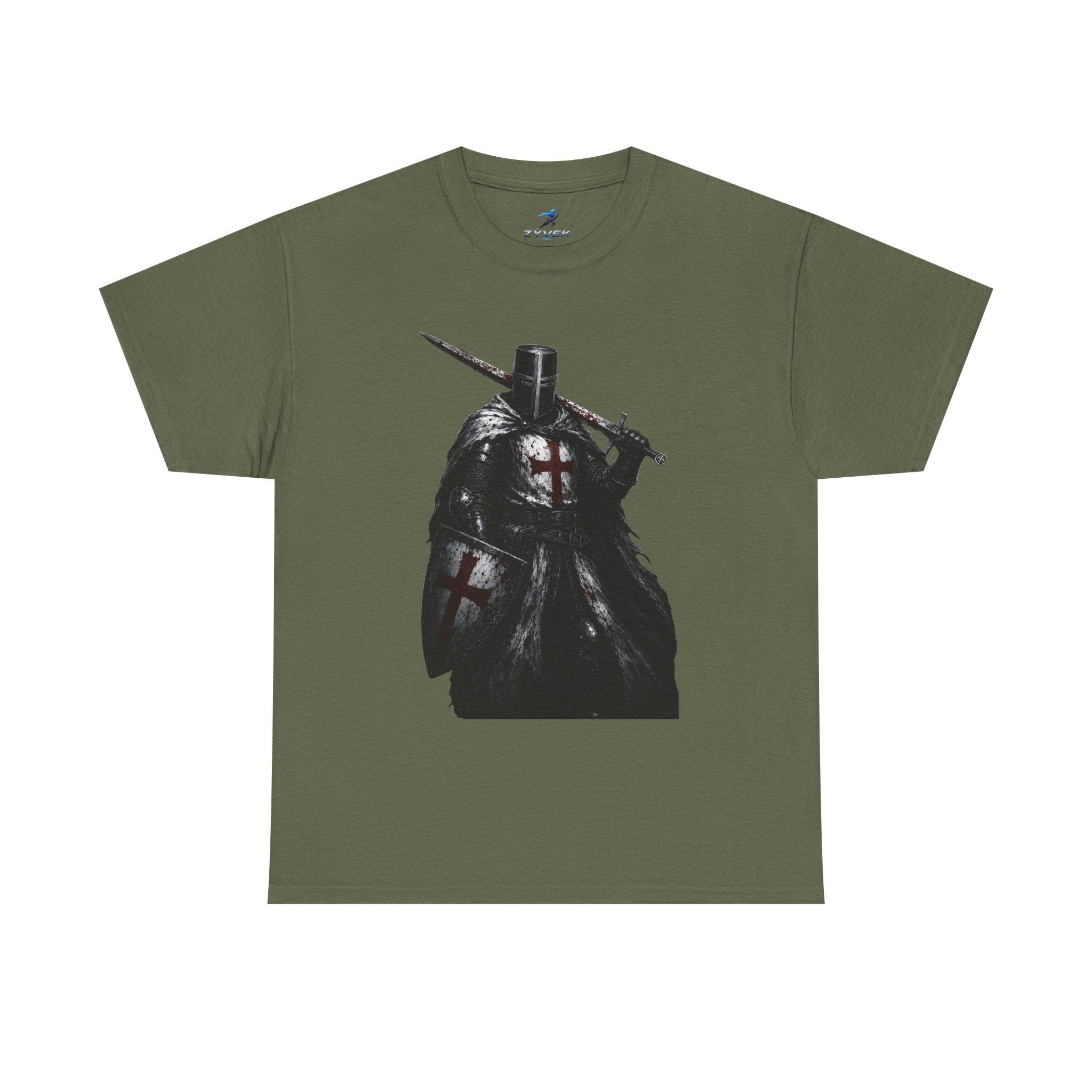 Medieval Knight Graphic Tee — Dark Crusader Sword Design