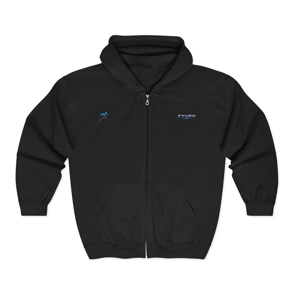 Minimal Blue Dolphin Zip Hoodie — Small Chest Logo Full‑Zip Sweatshirt