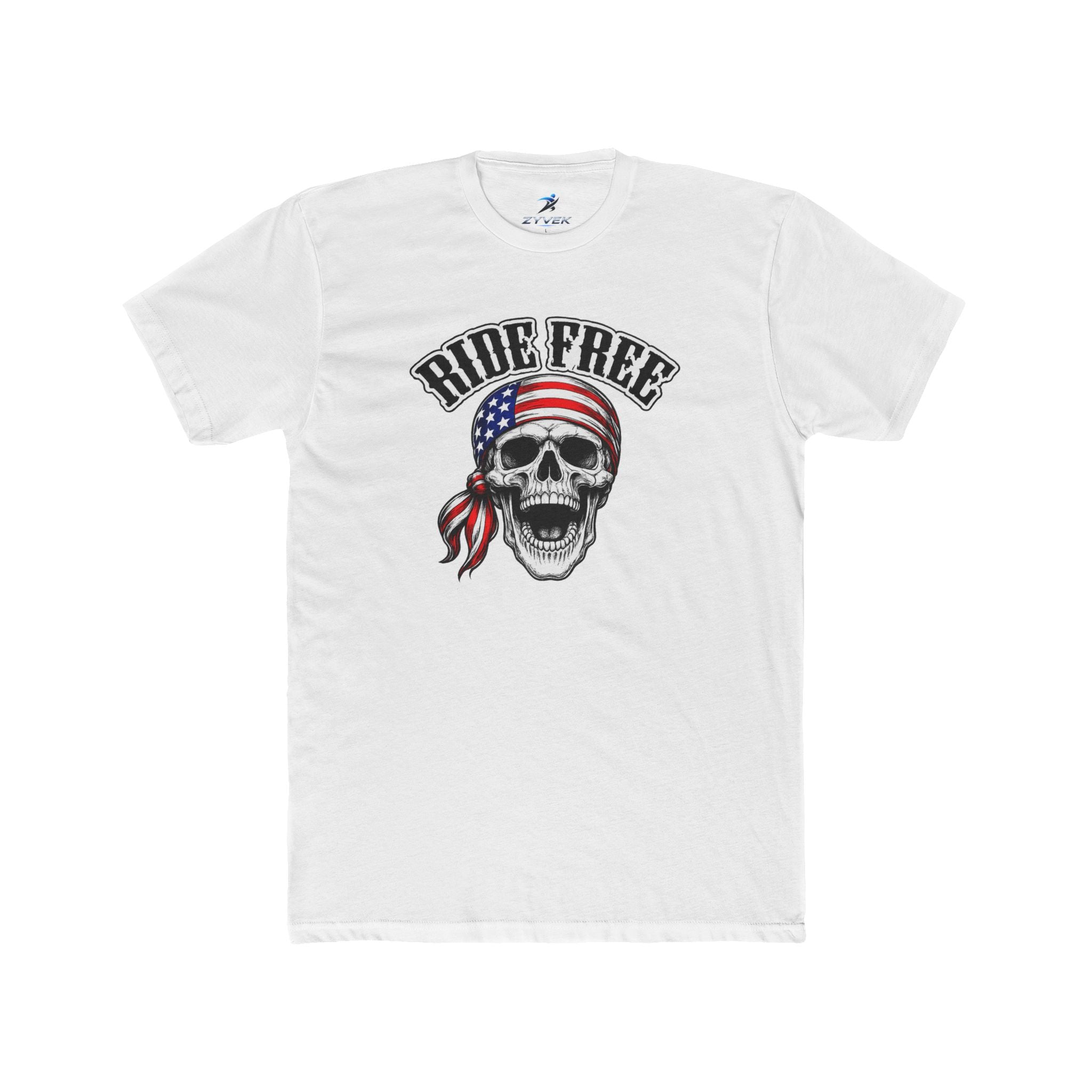 Ride Free Skull T-Shirt — American Flag Bandana Biker Tee