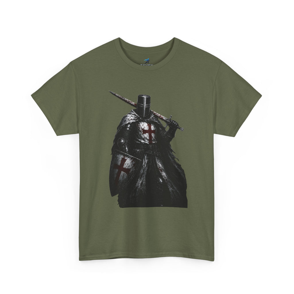 Medieval Knight Graphic Tee — Dark Crusader Sword Design