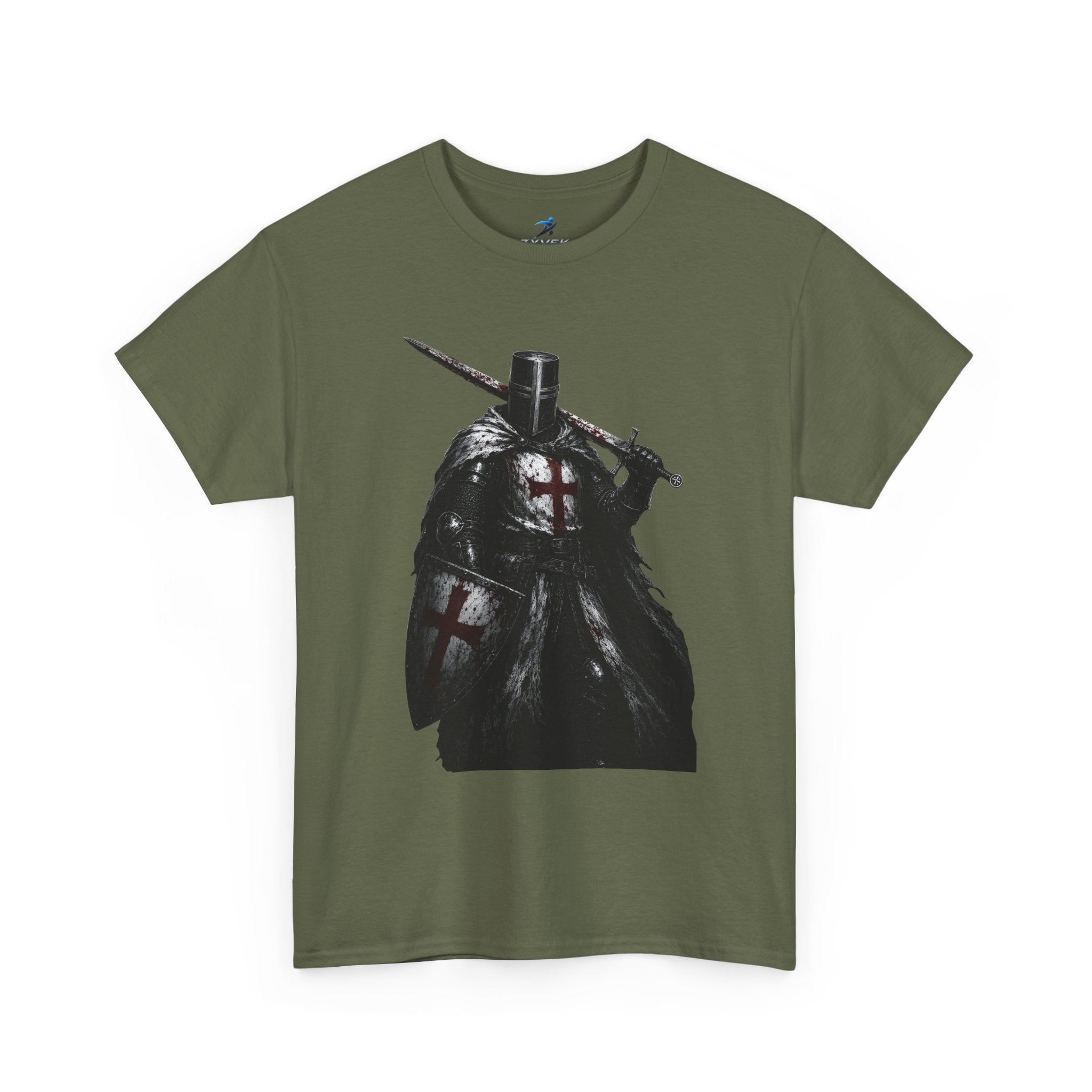 Medieval Knight Graphic Tee — Dark Crusader Sword Design