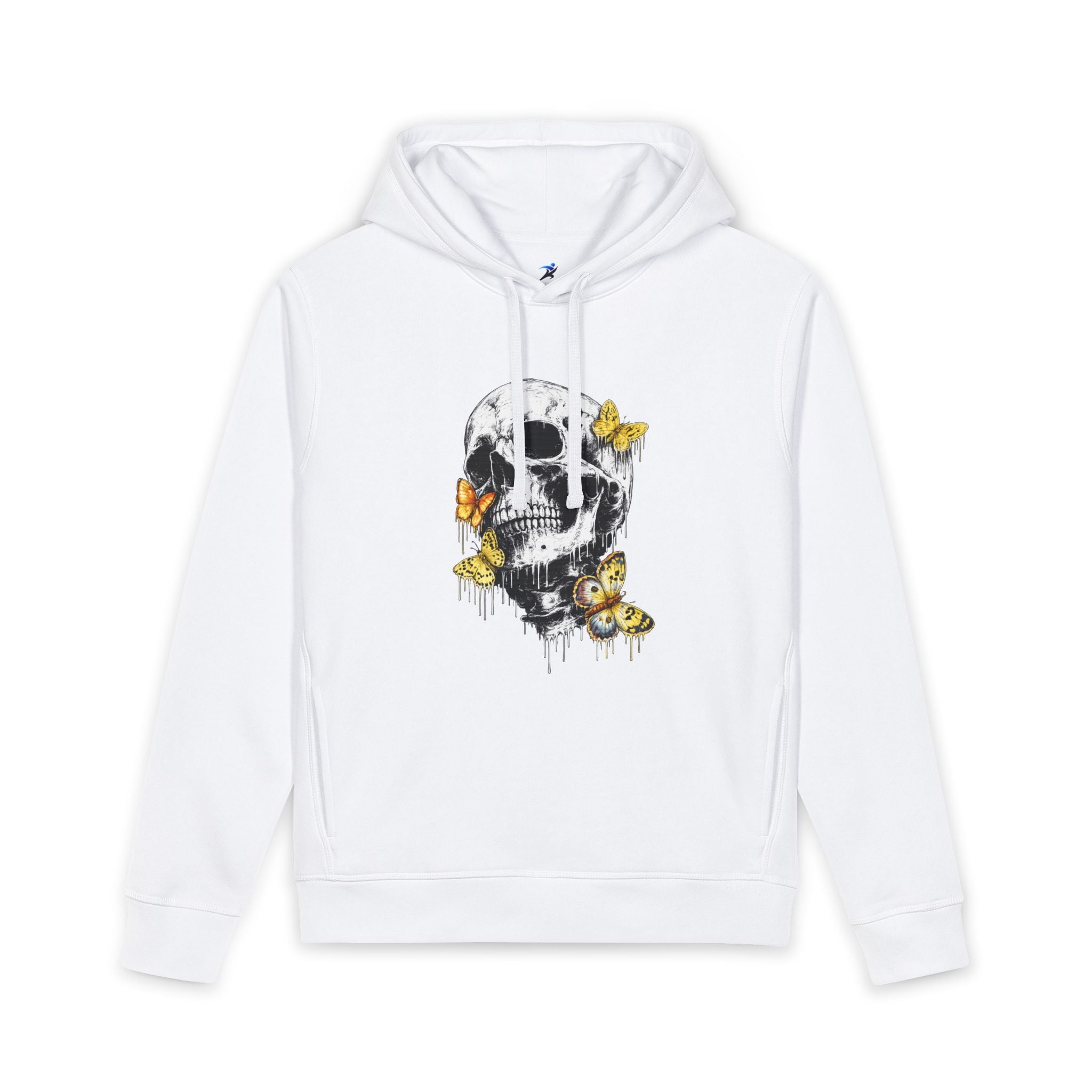 Skull & Butterflies Hoodie — Organic White Pullover Sweatshirt