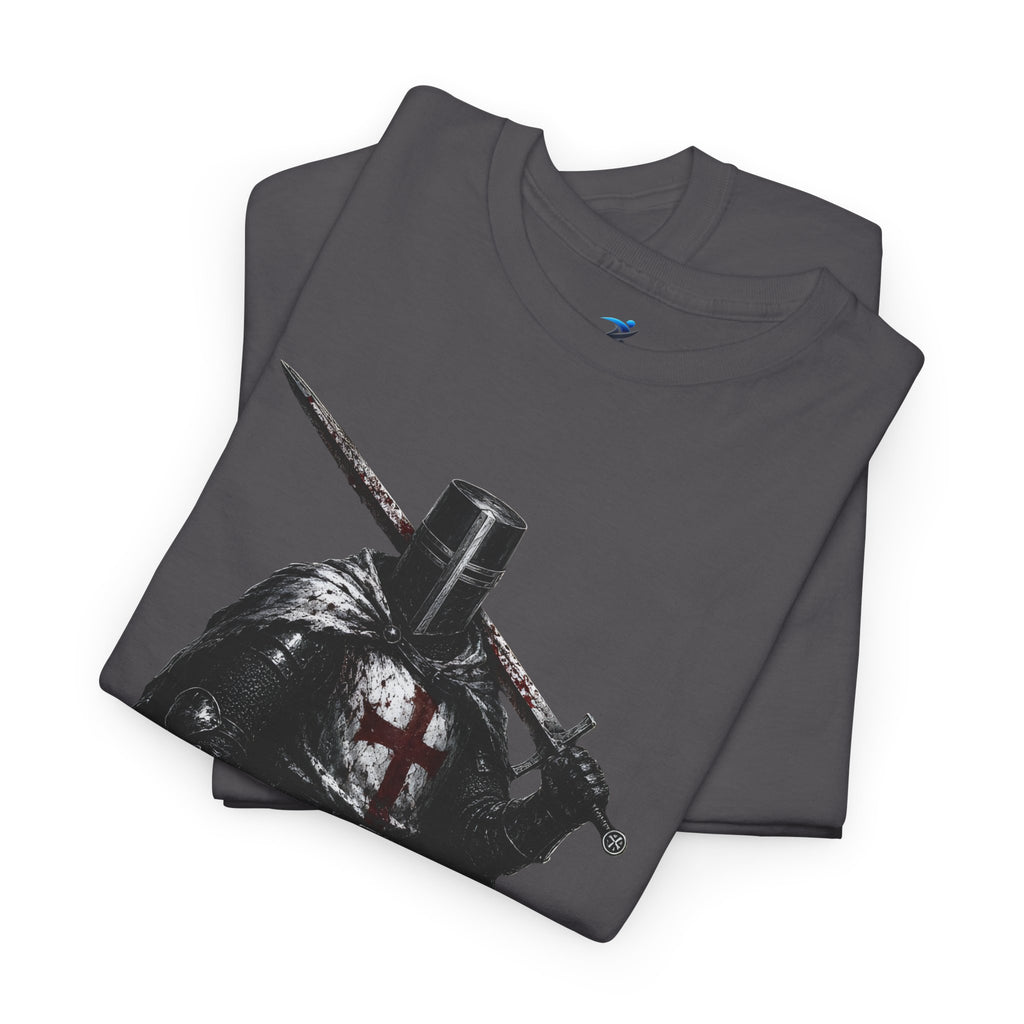 Medieval Knight Graphic Tee — Dark Crusader Sword Design