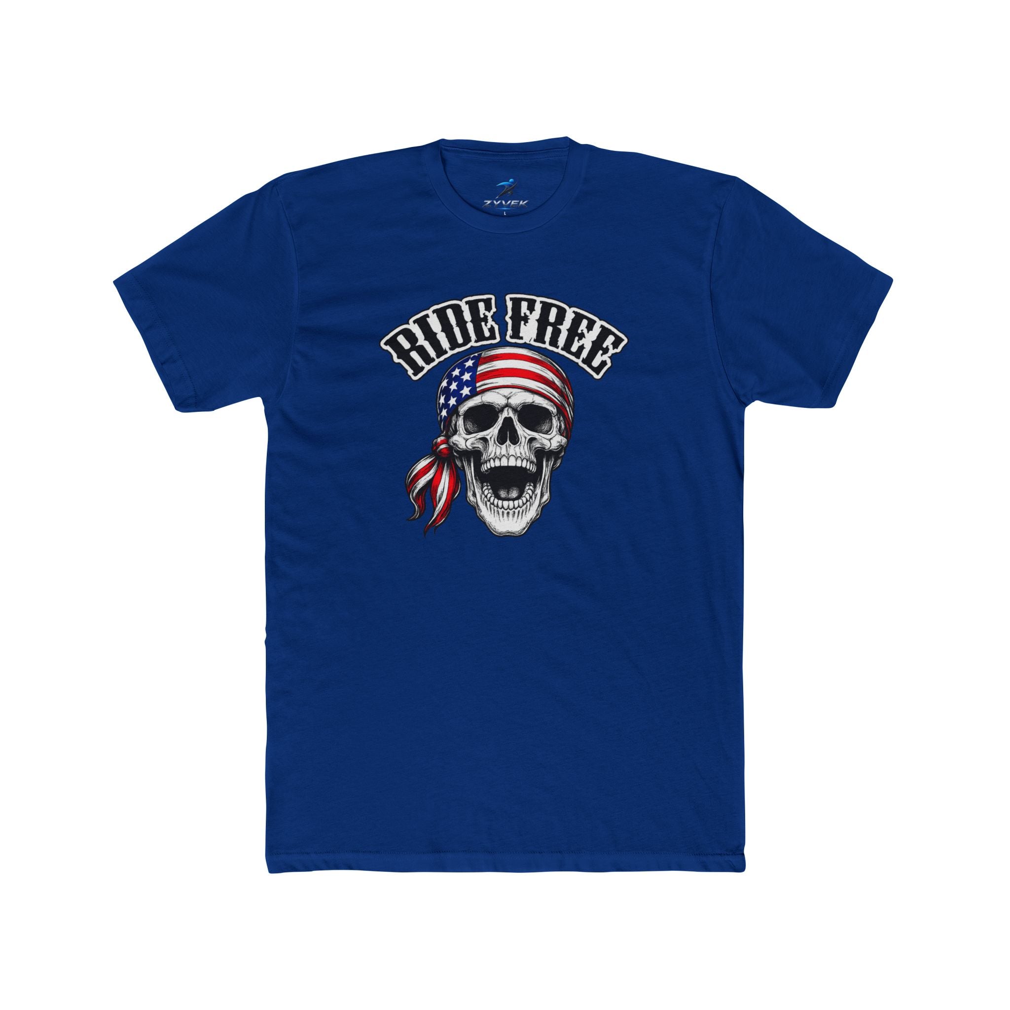 Ride Free Skull T-Shirt — American Flag Bandana Biker Tee