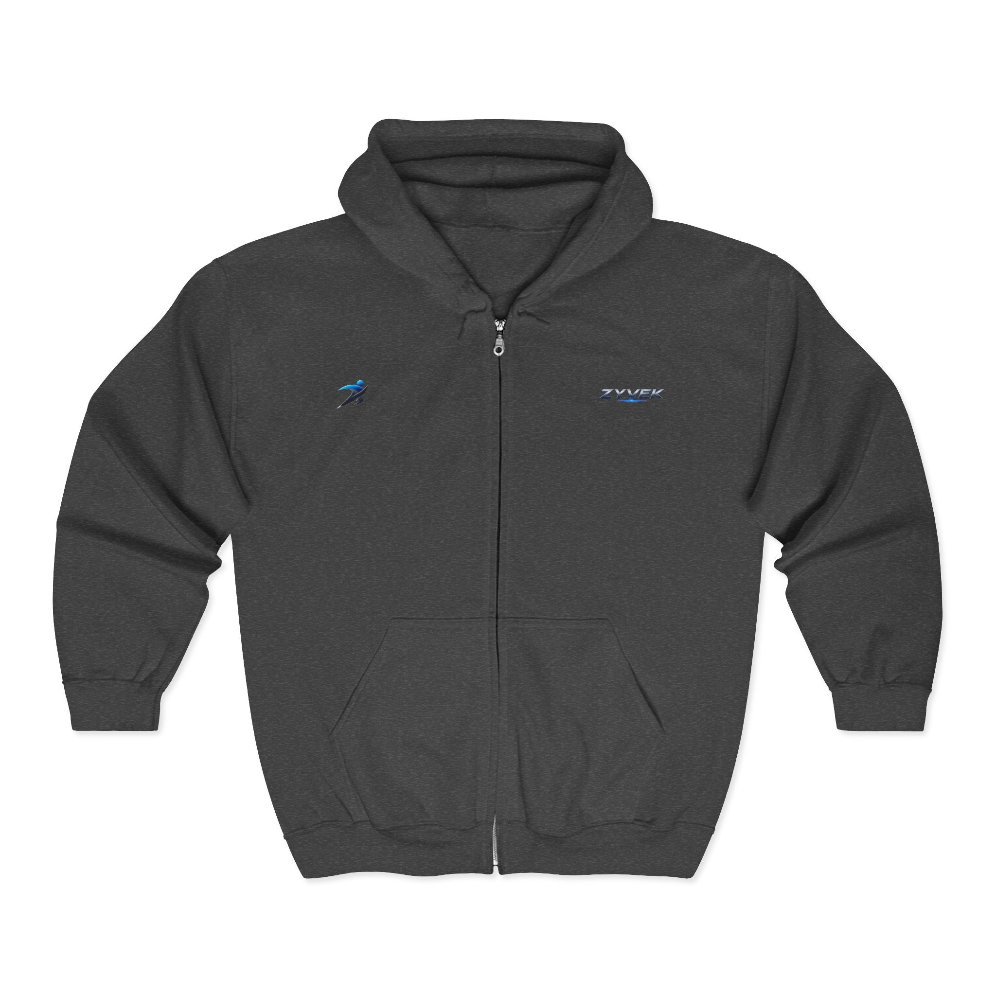 Minimal Blue Dolphin Zip Hoodie — Small Chest Logo Full‑Zip Sweatshirt