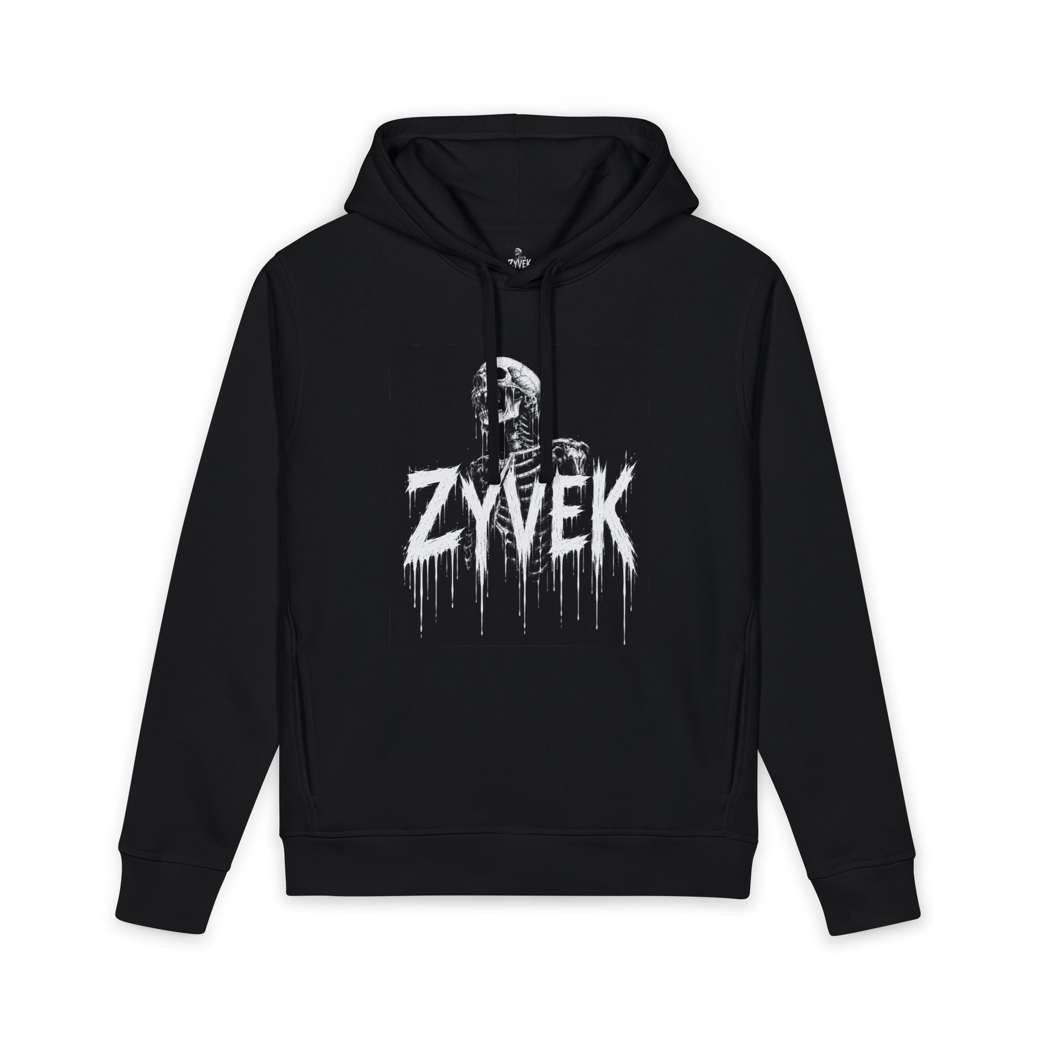 Zyvek Skull Drip Hoodie — Gothic Black Graphic Pullover