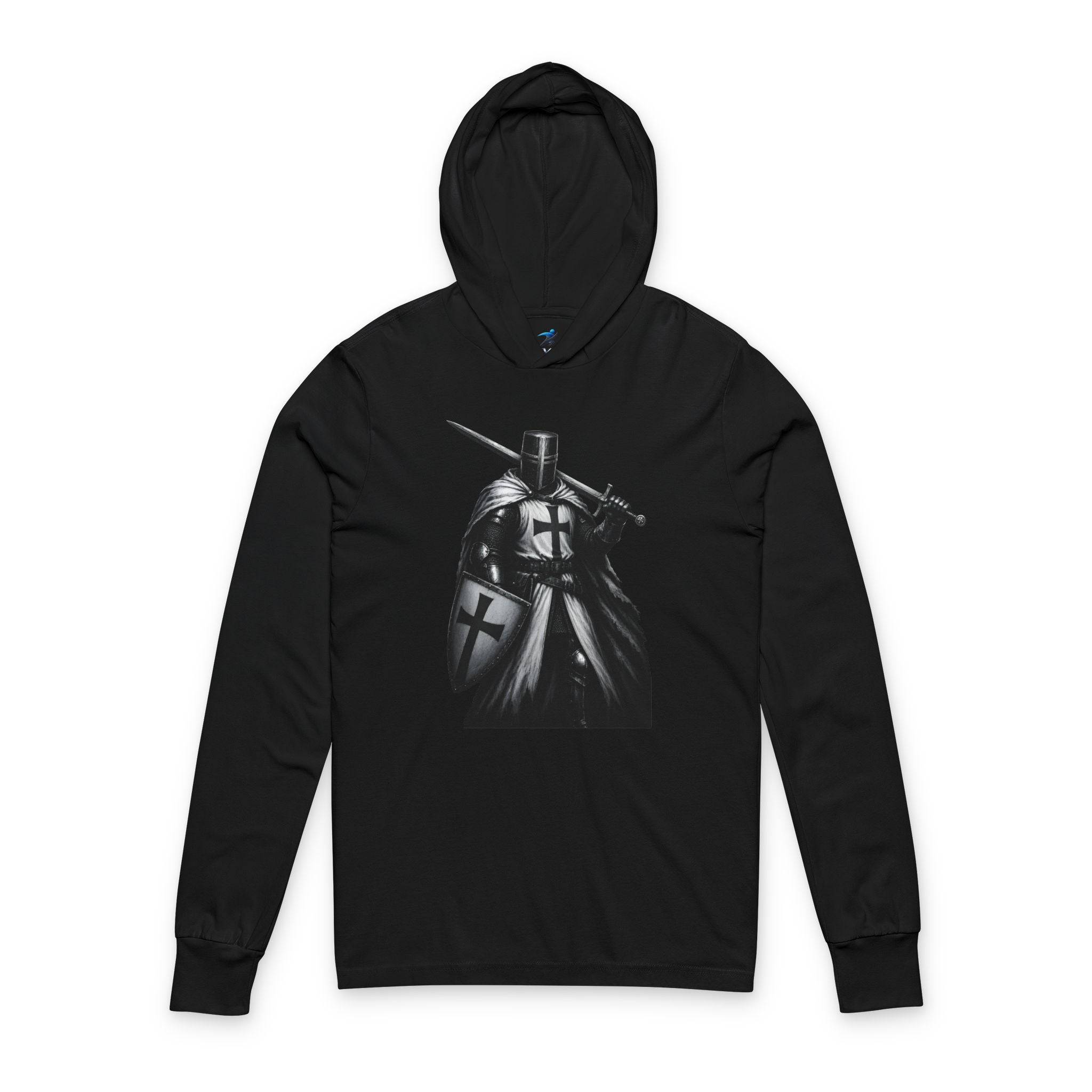 Knight Crusader Hooded Long Sleeve Tee — Medieval Warrior Graphic Shirt