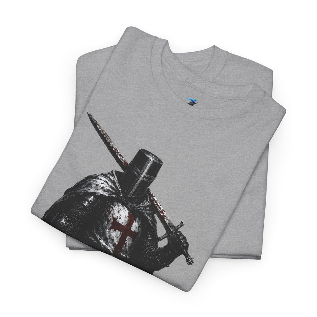 Medieval Knight Graphic Tee — Dark Crusader Sword Design