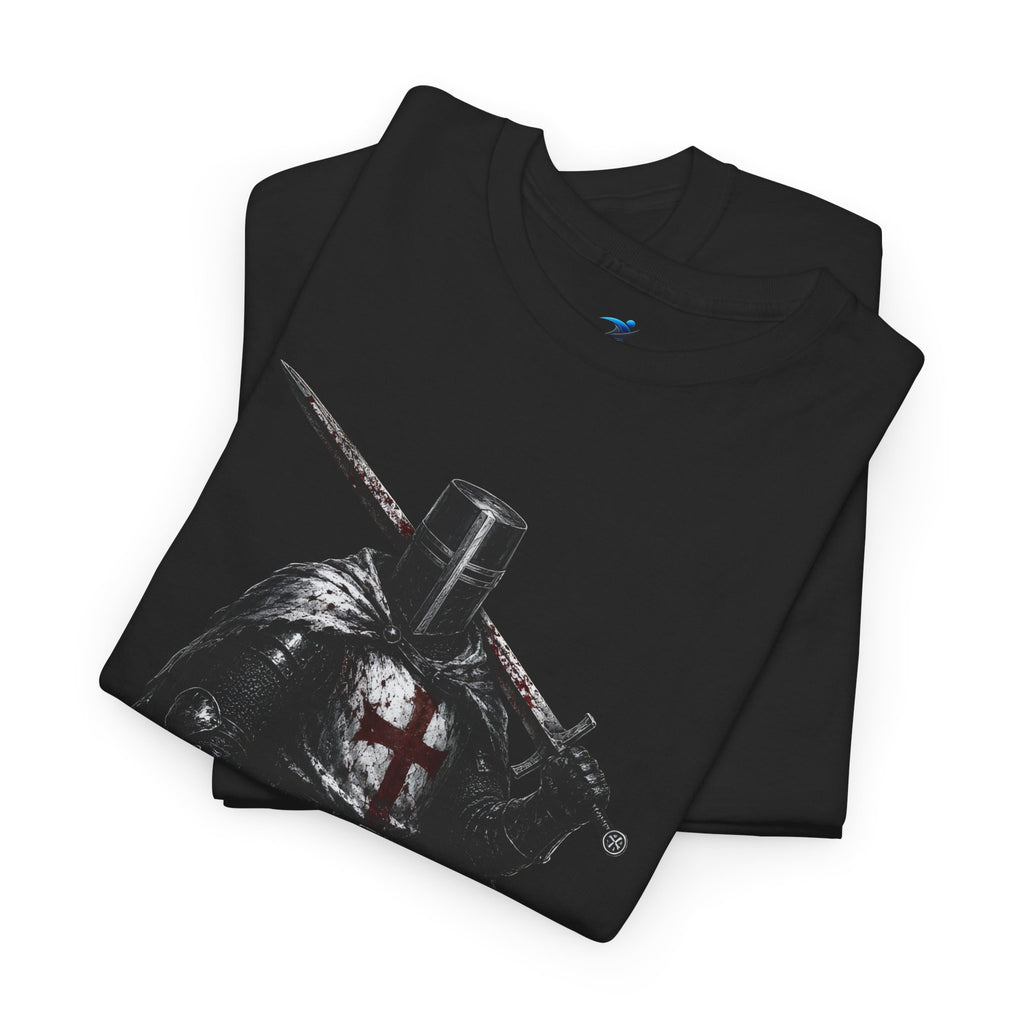Medieval Knight Graphic Tee — Dark Crusader Sword Design