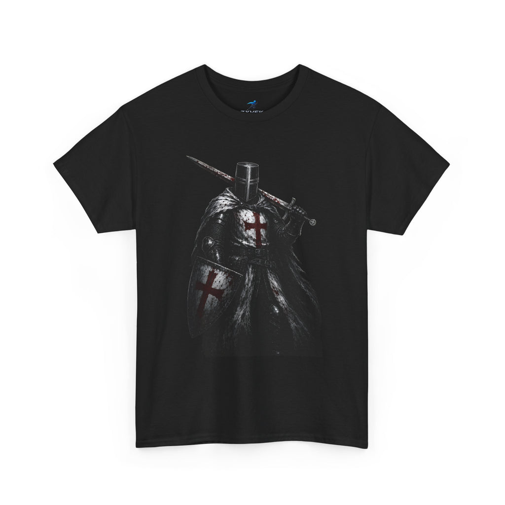 Medieval Knight Graphic Tee — Dark Crusader Sword Design