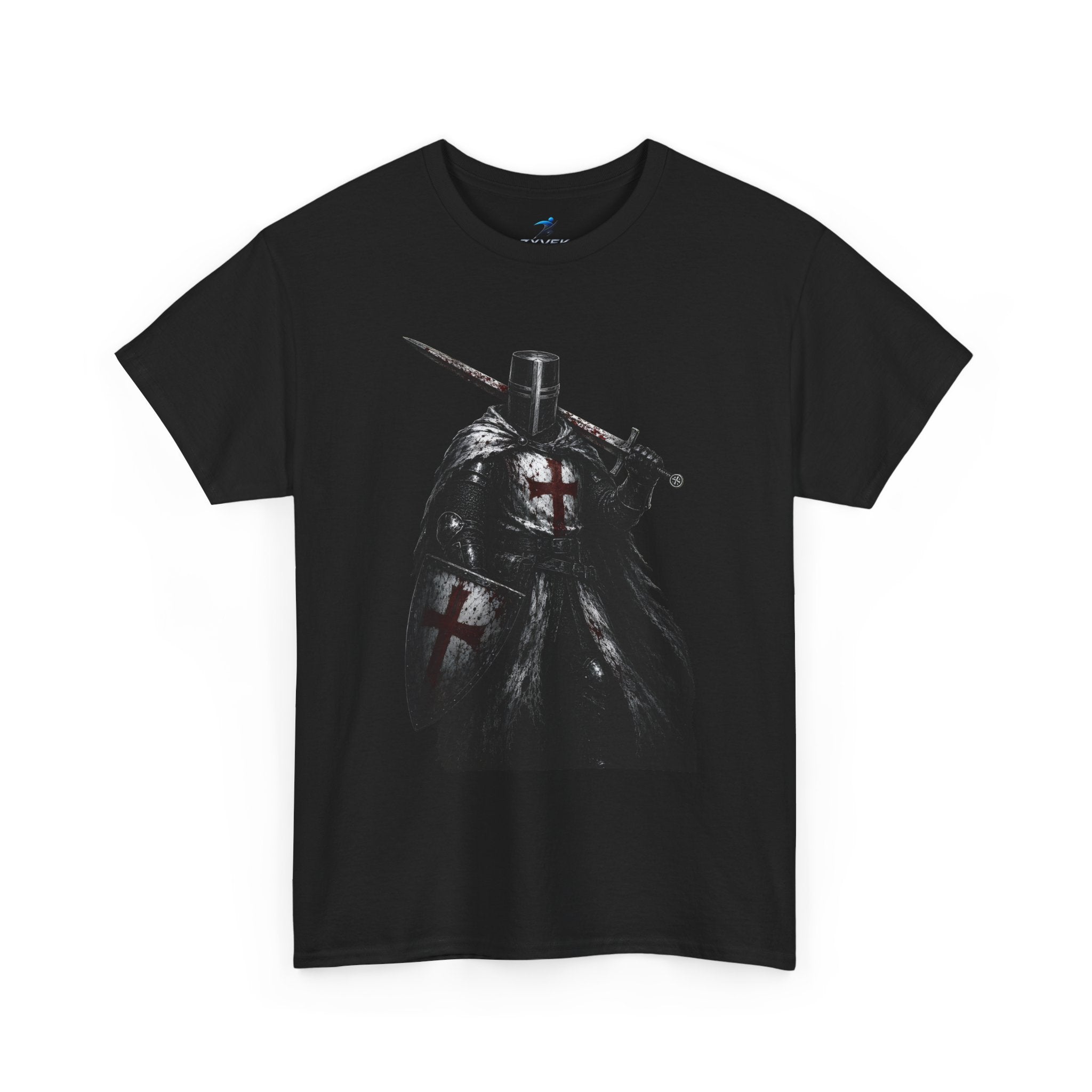 Medieval Knight Graphic Tee — Dark Crusader Sword Design