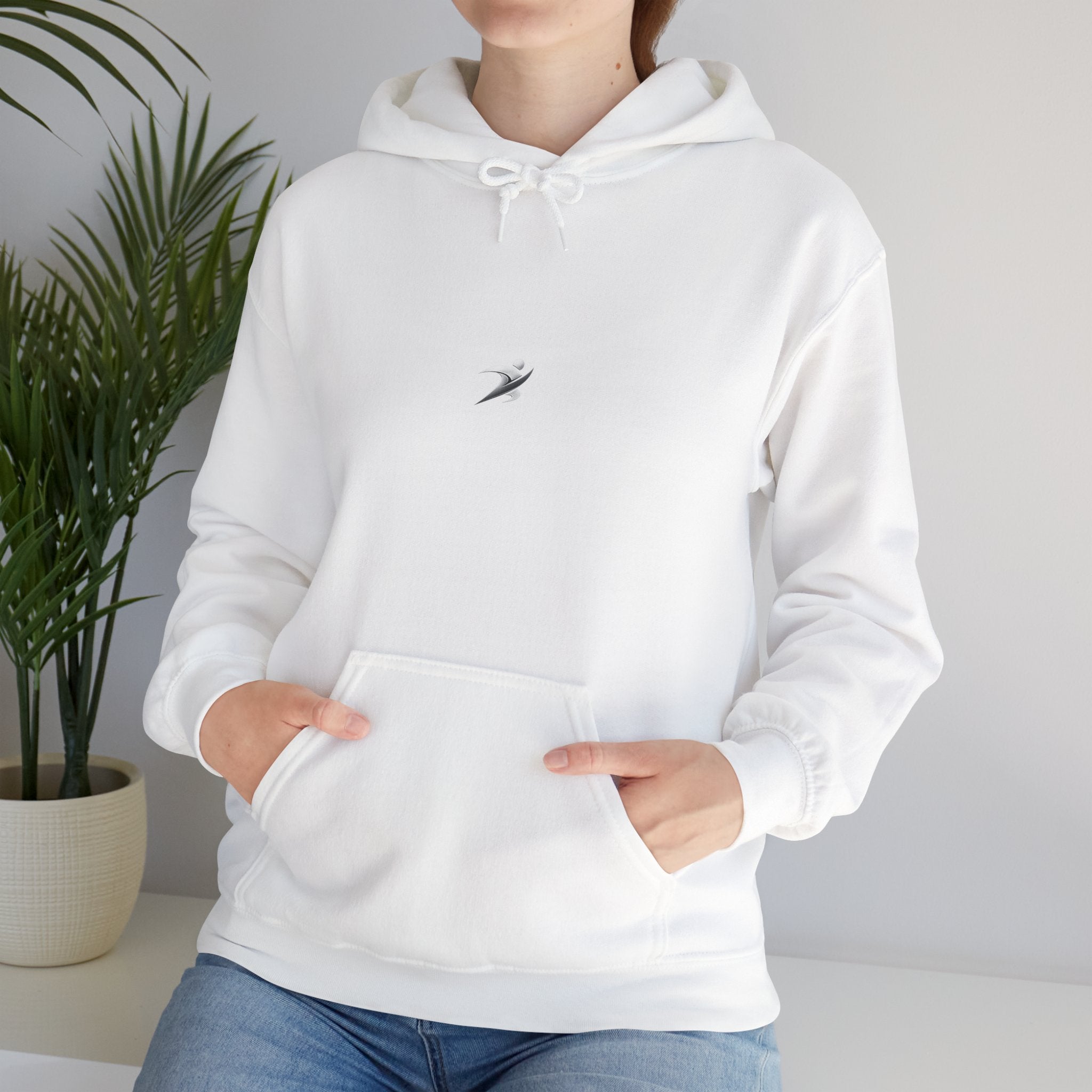 Minimal White Hoodie with Tiny Swift Bird Emblem