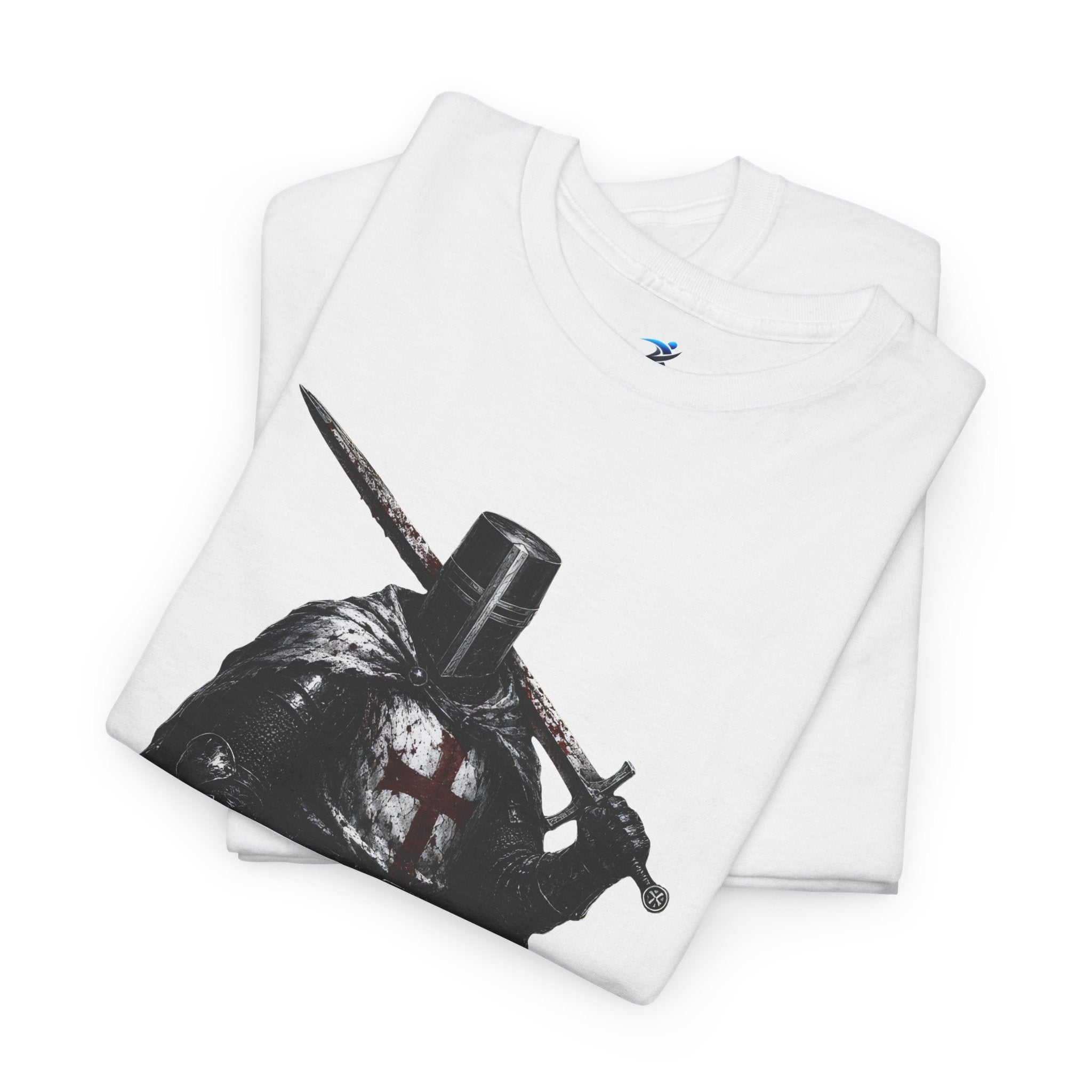 Medieval Knight Graphic Tee — Dark Crusader Sword Design