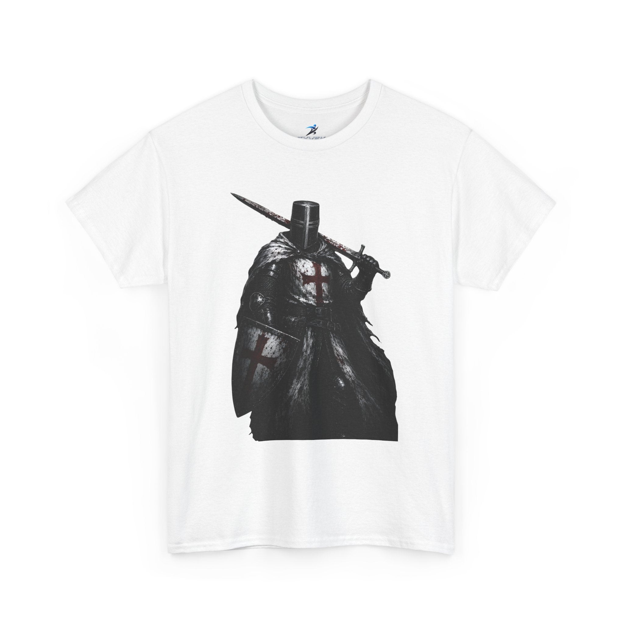 Medieval Knight Graphic Tee — Dark Crusader Sword Design
