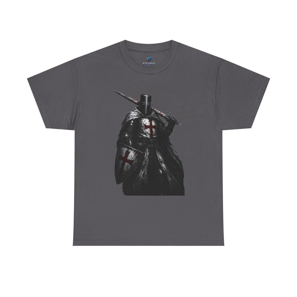 Medieval Knight Graphic Tee — Dark Crusader Sword Design