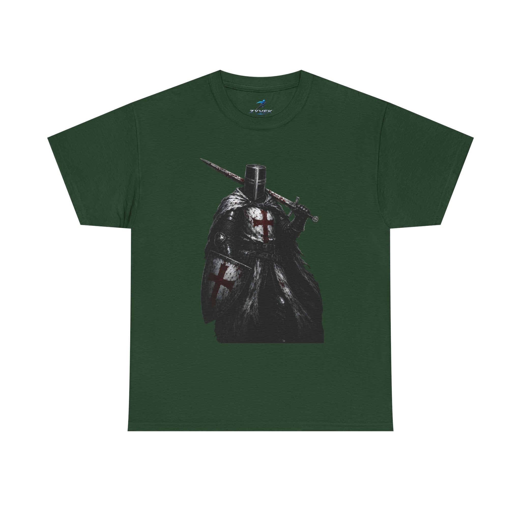 Medieval Knight Graphic Tee — Dark Crusader Sword Design
