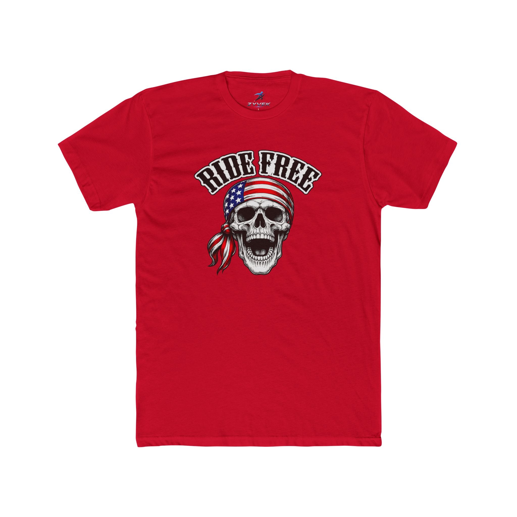 Ride Free Skull T-Shirt — American Flag Bandana Biker Tee