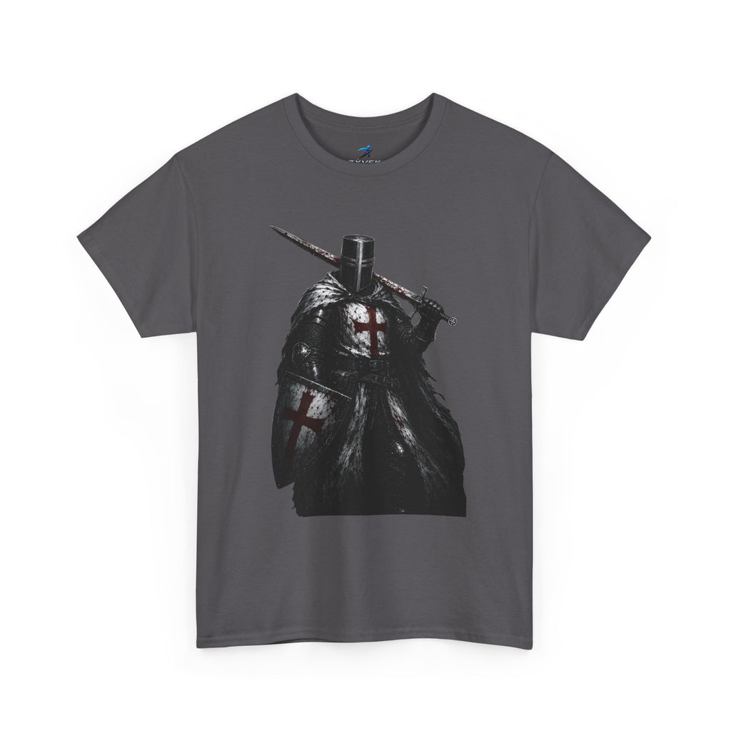 Medieval Knight Graphic Tee — Dark Crusader Sword Design