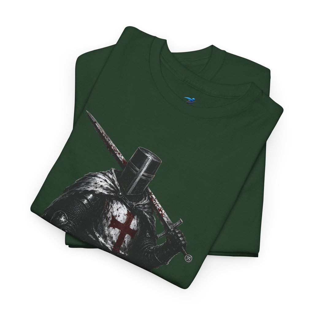 Medieval Knight Graphic Tee — Dark Crusader Sword Design