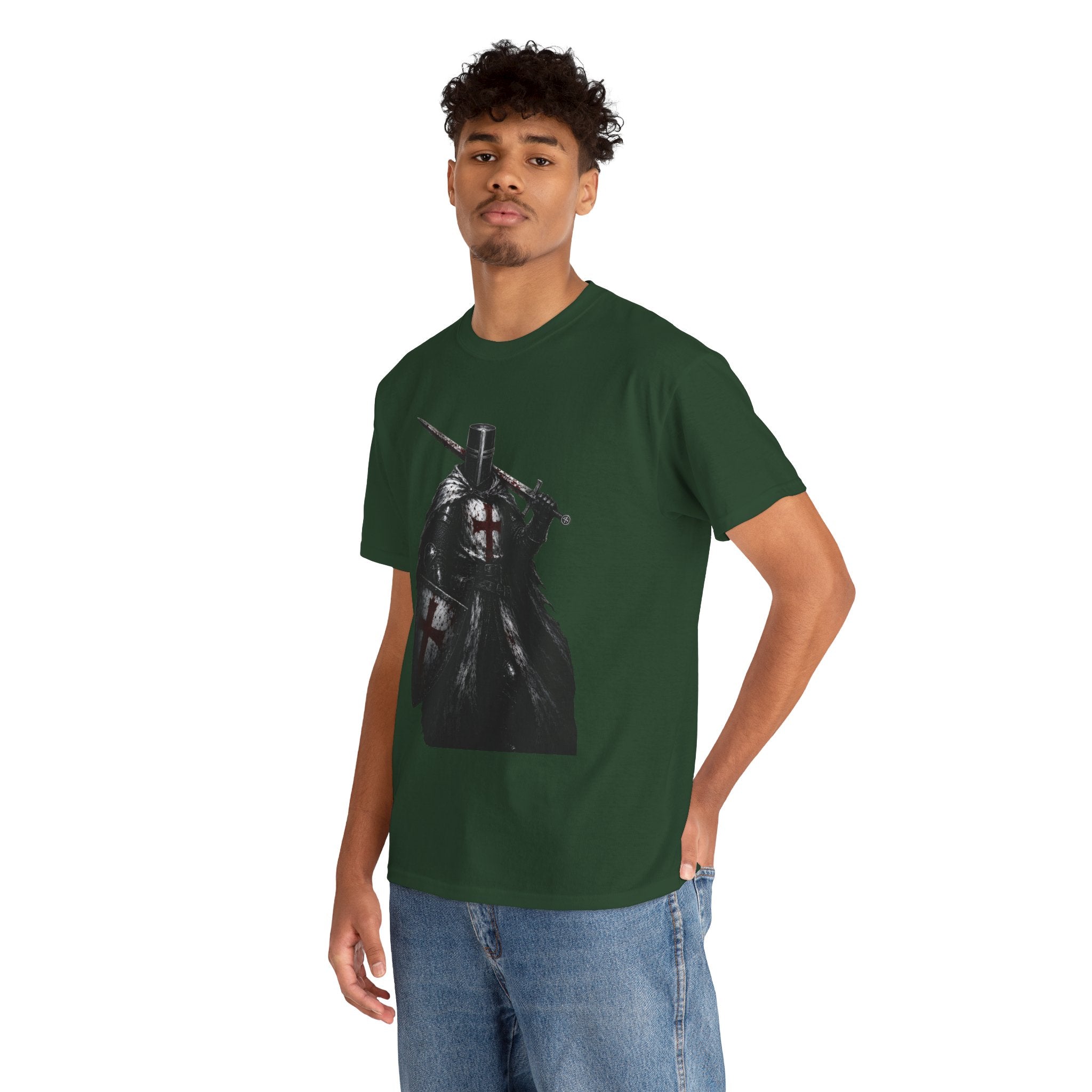 Medieval Knight Graphic Tee — Dark Crusader Sword Design