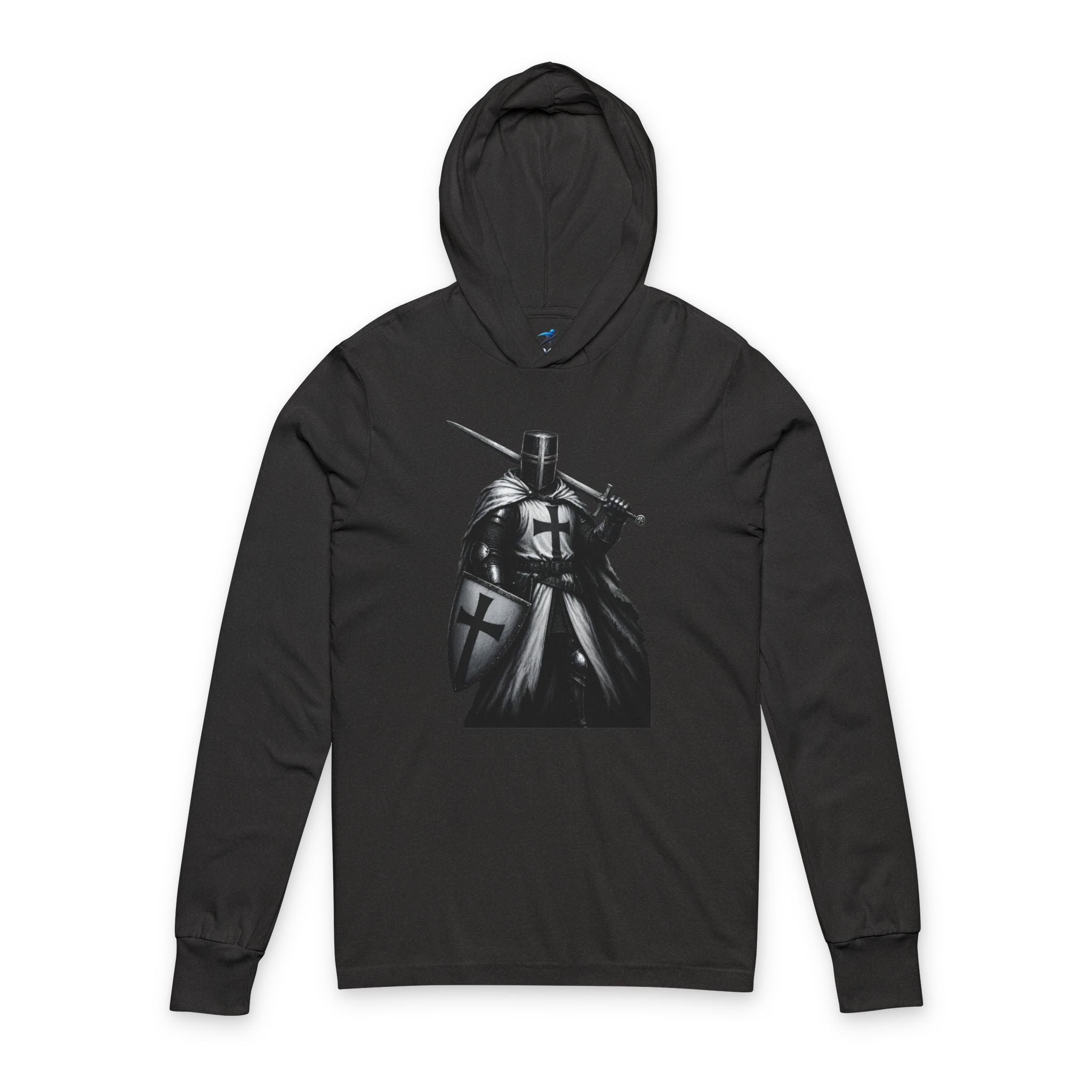 Knight Crusader Hooded Long Sleeve Tee — Medieval Warrior Graphic Shirt