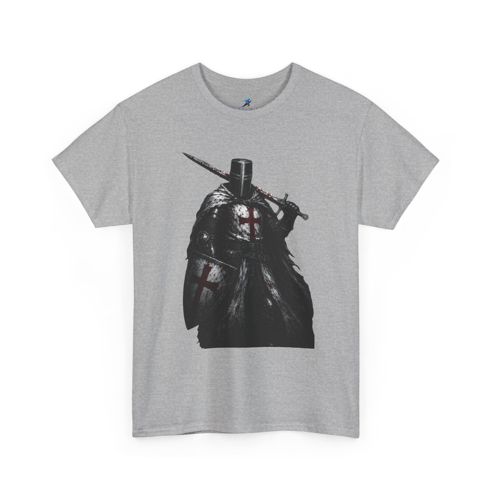 Medieval Knight Graphic Tee — Dark Crusader Sword Design