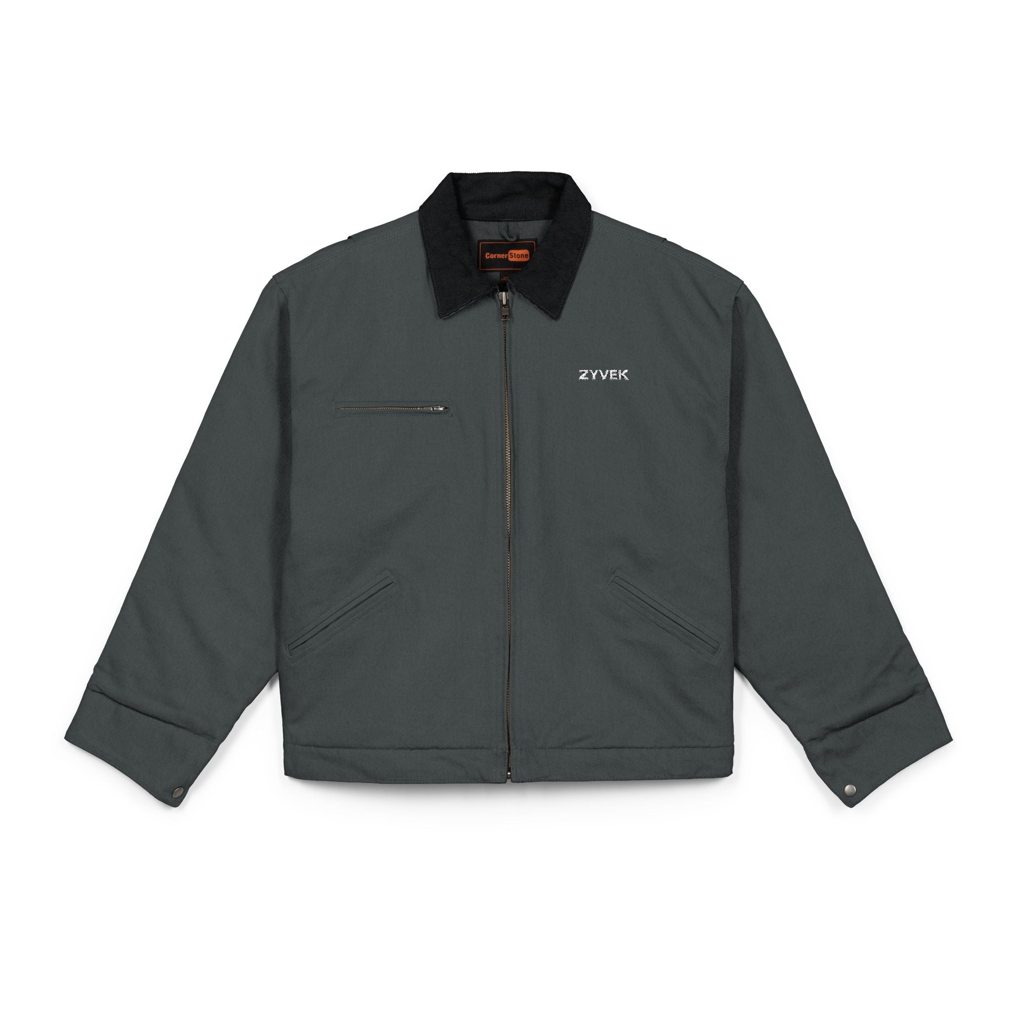 Duck Cloth Work Jacket – Durable Black Zip-Up Workwear