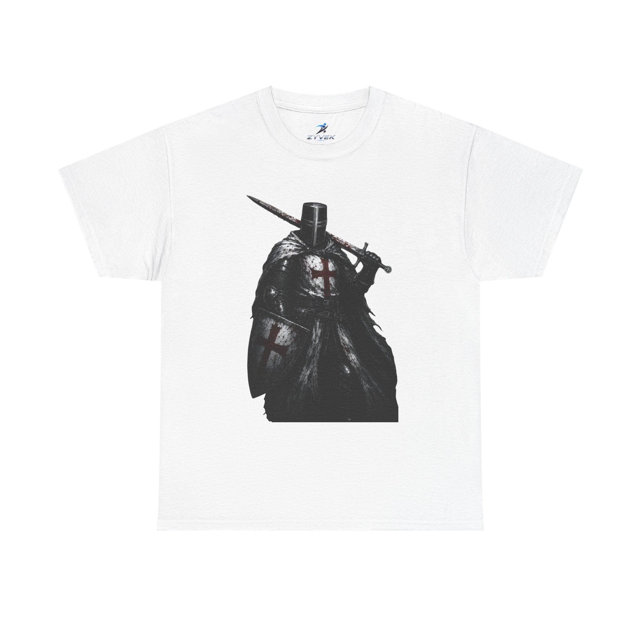 Medieval Knight Graphic Tee — Dark Crusader Sword Design