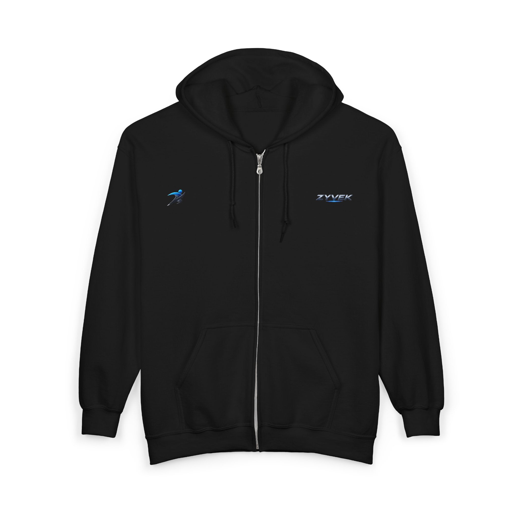 Minimal Blue Dolphin Zip Hoodie — Small Chest Logo Full‑Zip Sweatshirt
