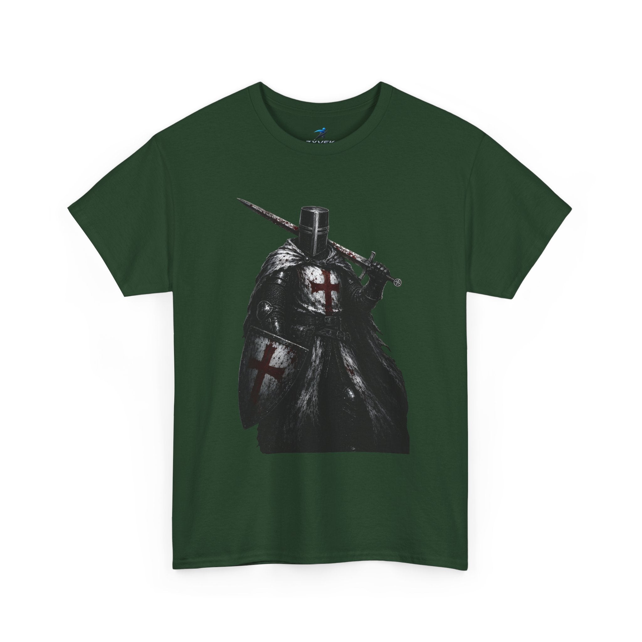 Medieval Knight Graphic Tee — Dark Crusader Sword Design