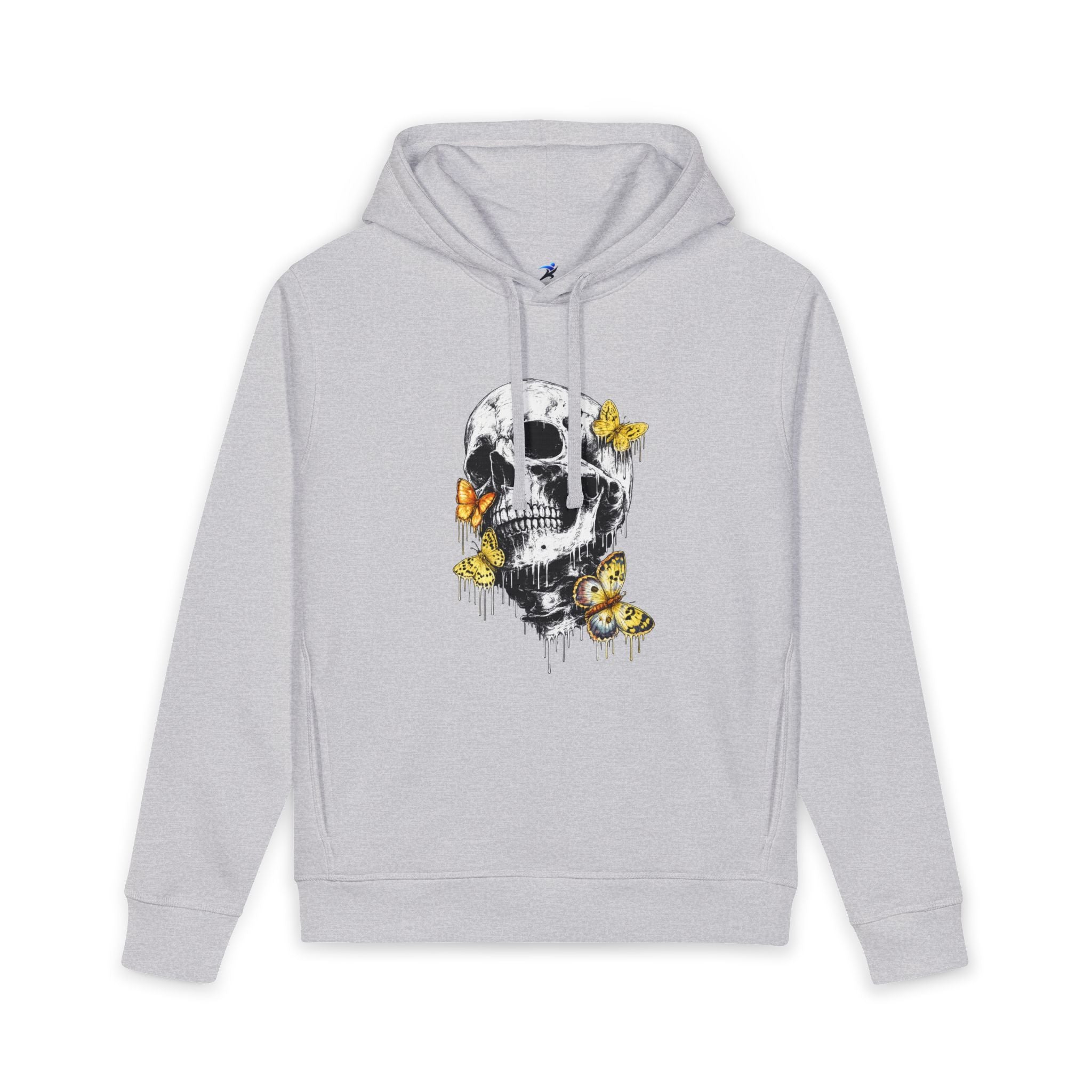 Skull & Butterflies Hoodie — Organic White Pullover Sweatshirt