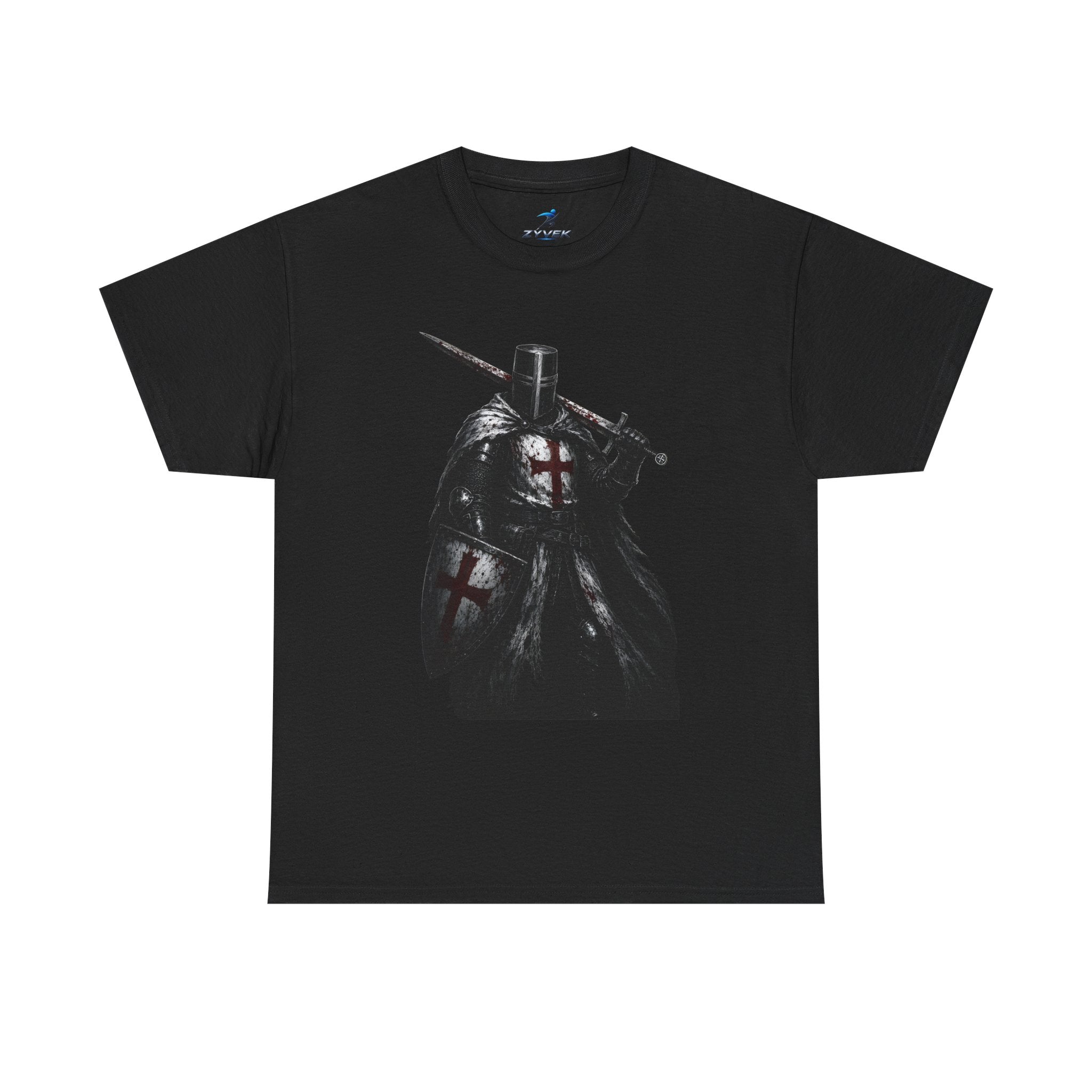 Medieval Knight Graphic Tee — Dark Crusader Sword Design