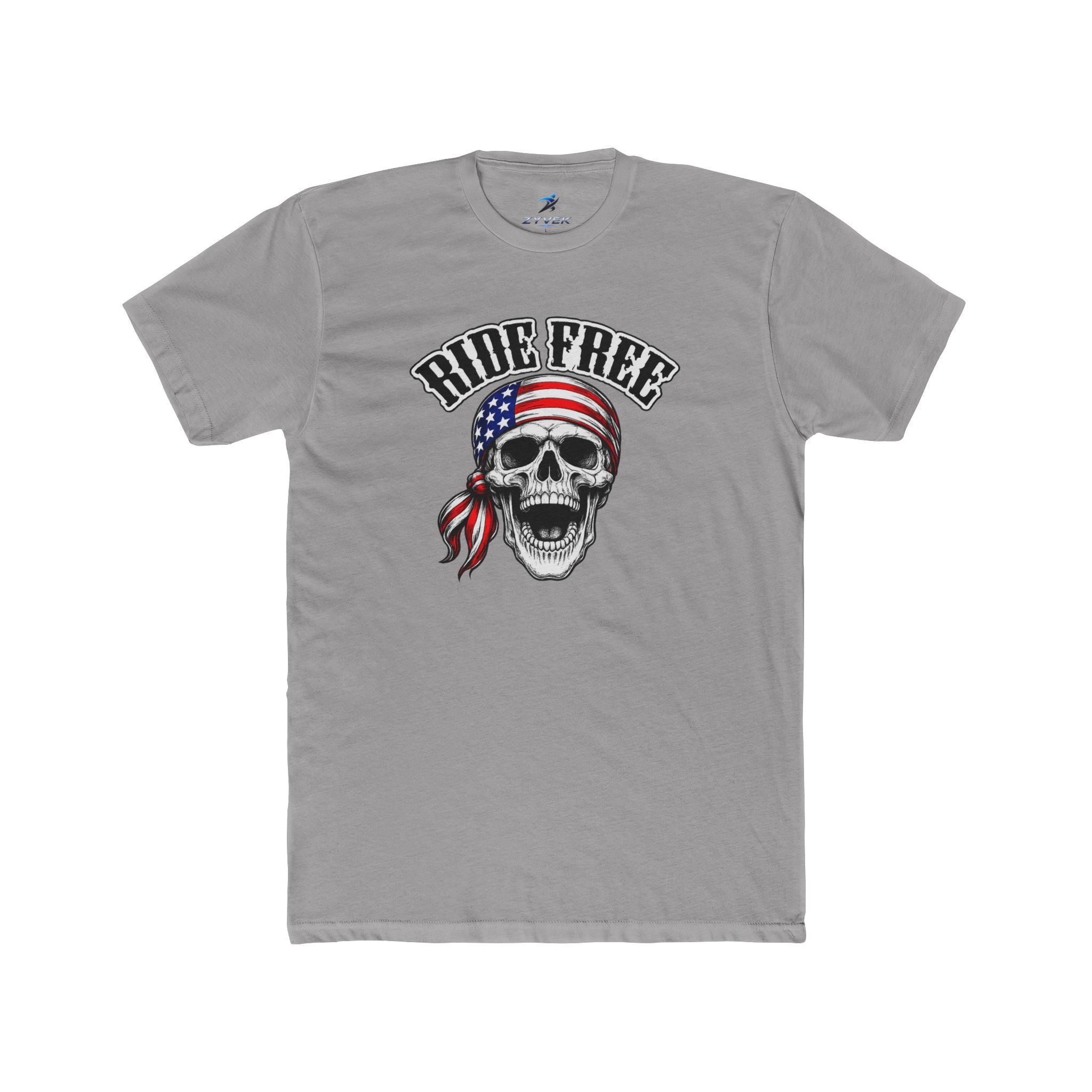 Ride Free Skull T-Shirt — American Flag Bandana Biker Tee