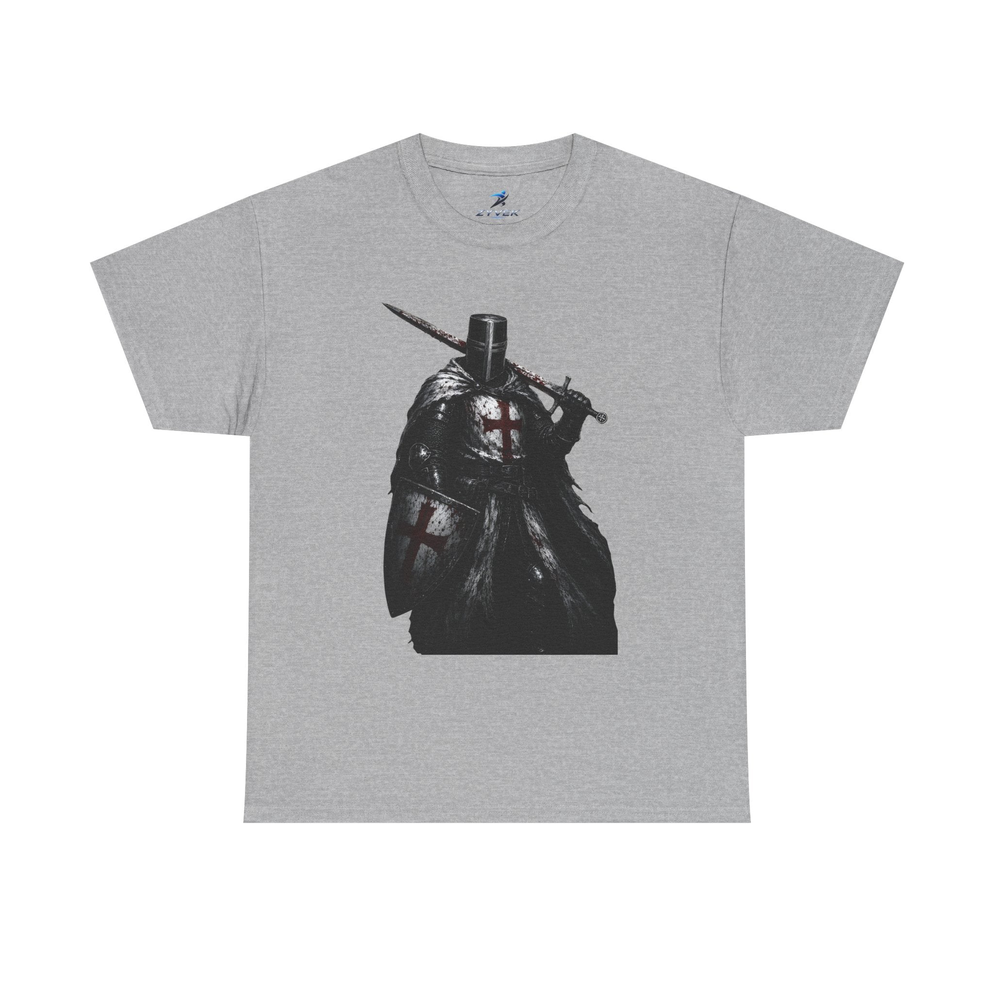 Medieval Knight Graphic Tee — Dark Crusader Sword Design