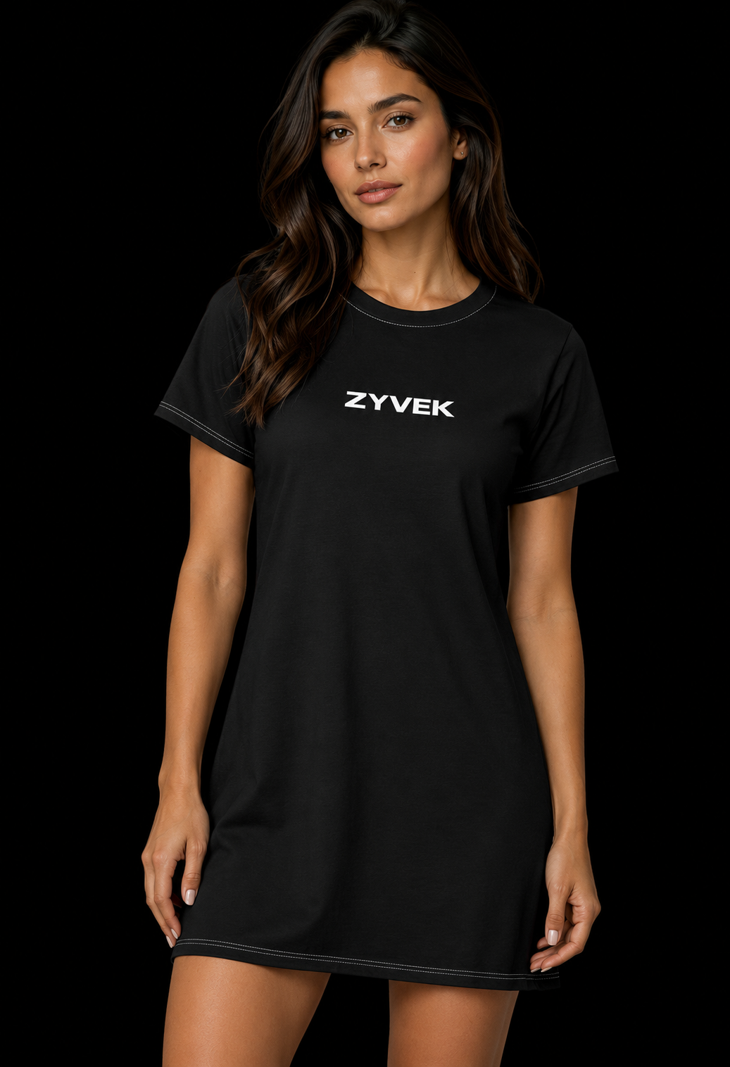 Black AOP T-Shirt Dress — Casual Everyday Tee Dress