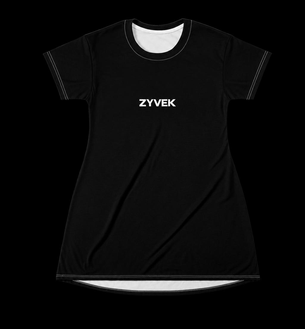 Black AOP T-Shirt Dress — Casual Everyday Tee Dress