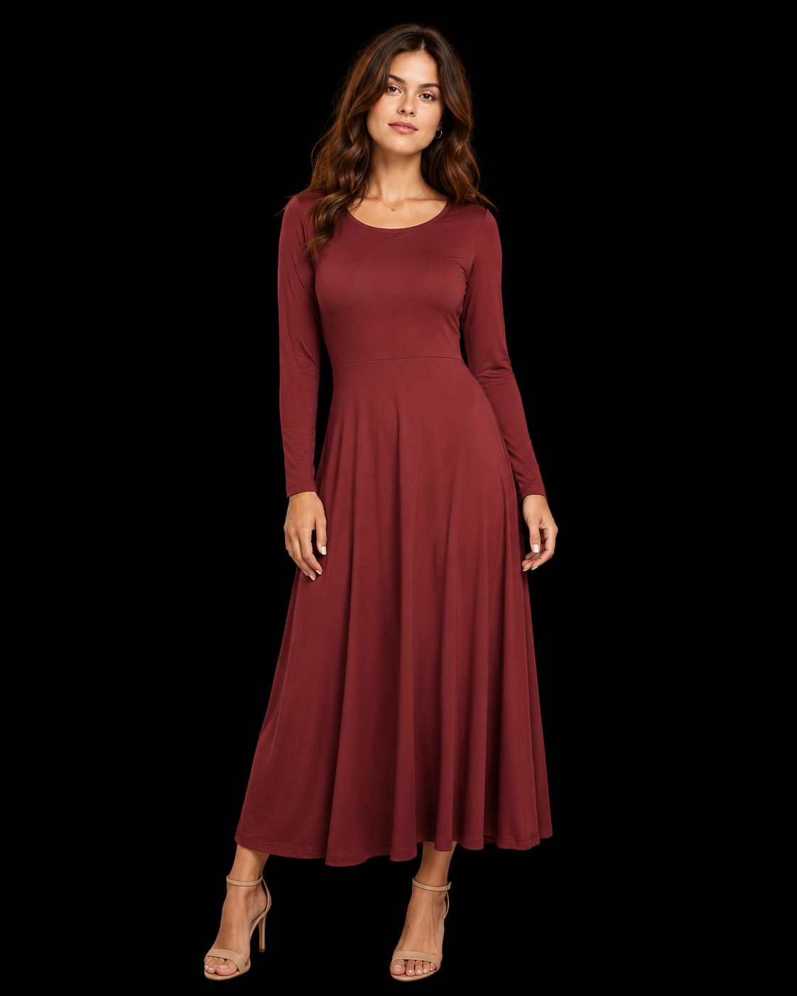 ZYVEK Crimson Elegance Dress – Long Sleeve Flow Dress