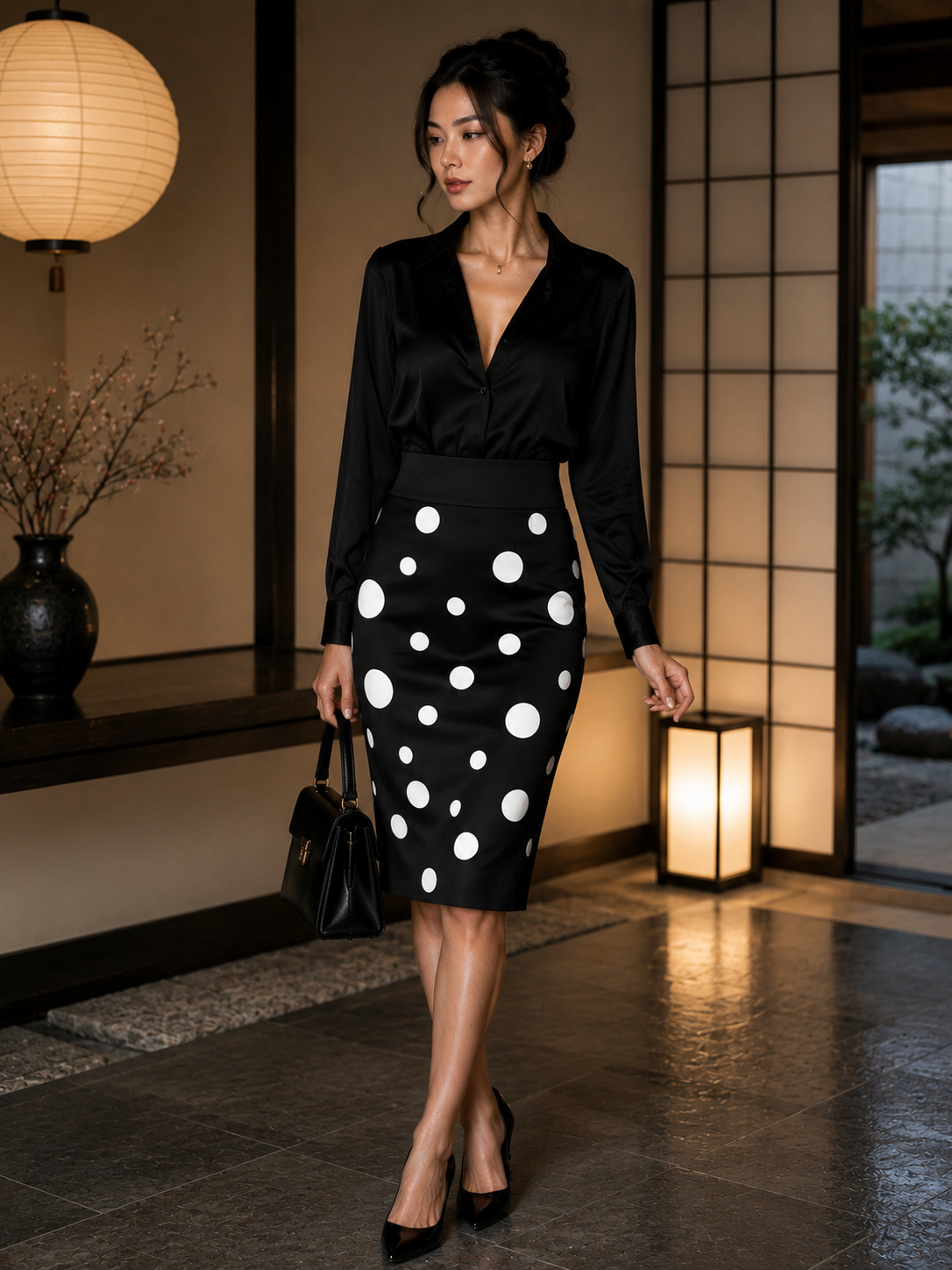 ZYVEK PolkaDot Pencil Skirt – Minimalist Retro Streetwear