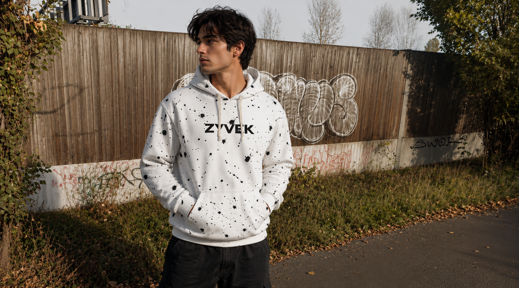 ZYVEK Paint Splash Hoodie – White Edition