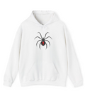 Black Widow Spider Hoodie — Minimal Red Hourglass Spider Graphic Sweatshirt