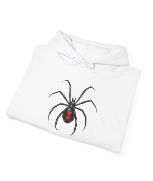 Black Widow Spider Hoodie — Minimal Red Hourglass Spider Graphic Sweatshirt
